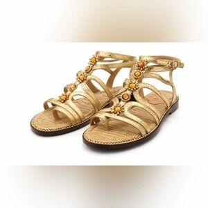 Size7 Sam Edelman Gold Floral Gladiator Sandals - Women Retail 160$